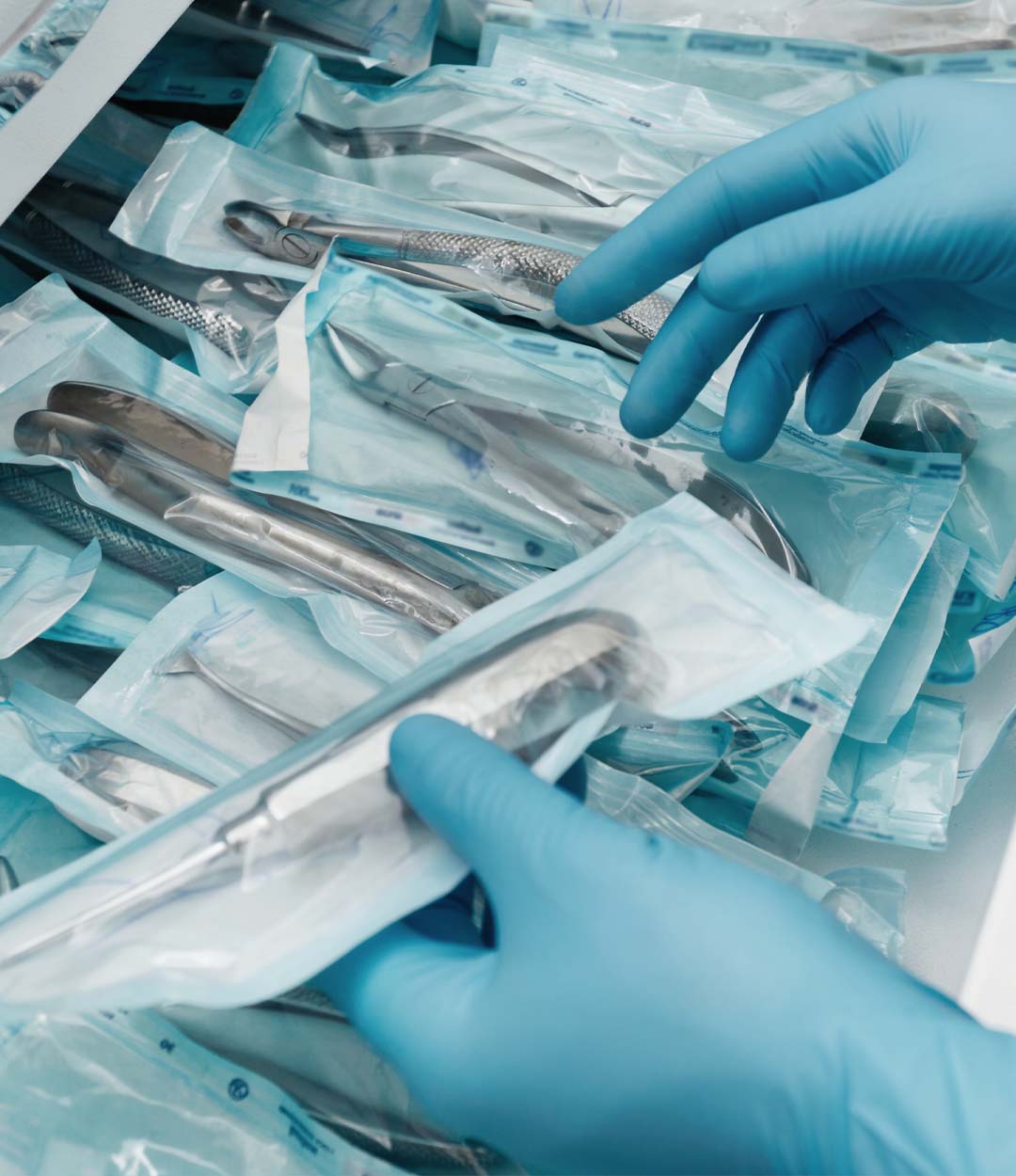 The Pearl Clinic Antalya sterilised dental tools in sealed packaging